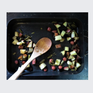 Easy healthy dinner idea. Roasted potatoes and hot dogs.