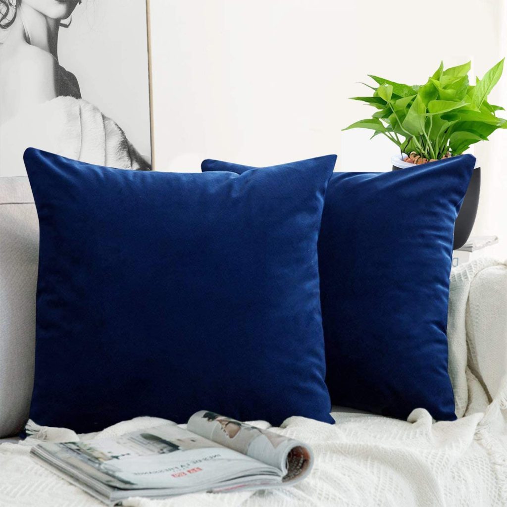 Pair of blue velvet pillows.