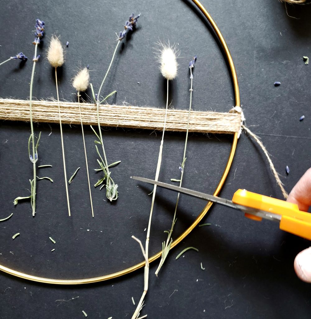 Upclose photo of dried flower stems for a diy wreath