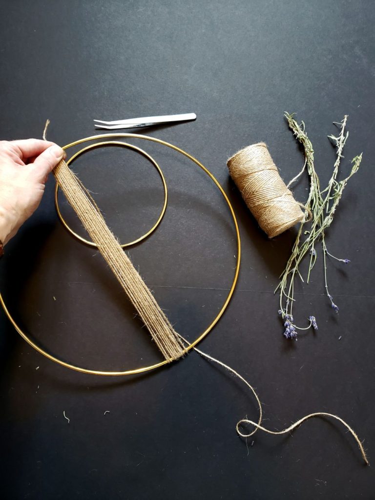 Jute wrapped around a wreath frame
