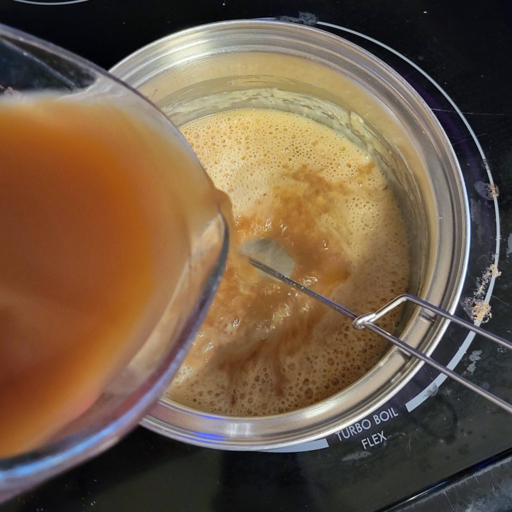 adding liquid to browned butter