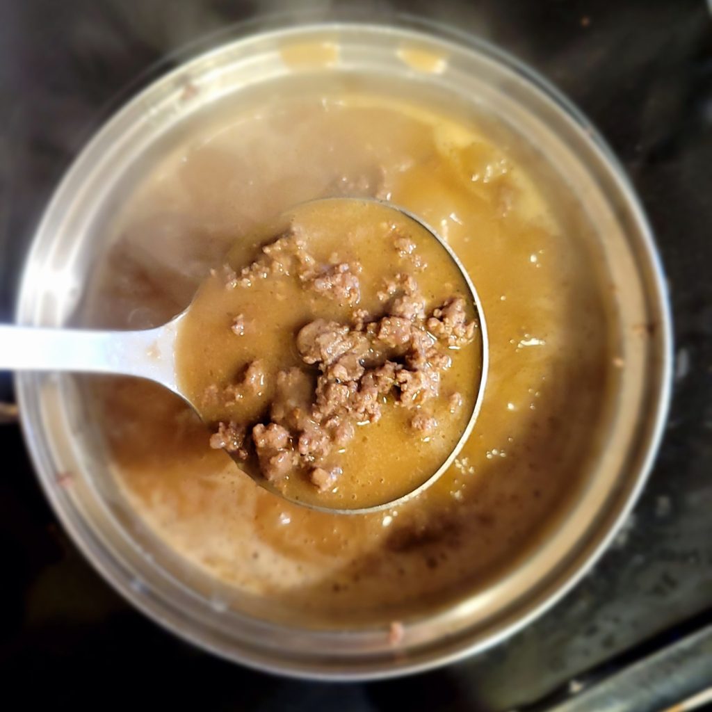 Finnish meat gravy in a sauce pan