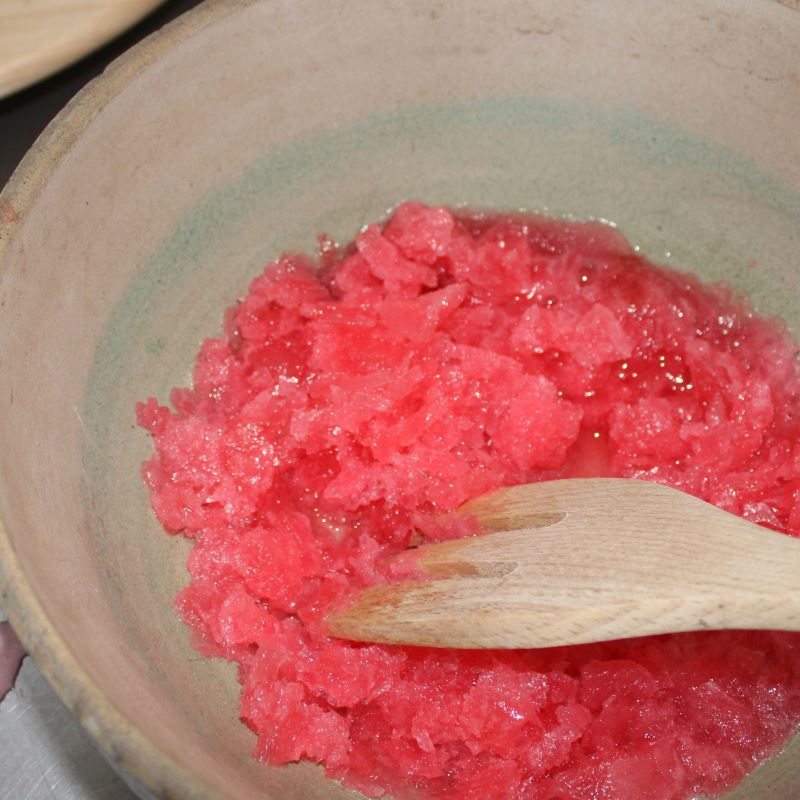 Rhubarb concentrate chopped into slush