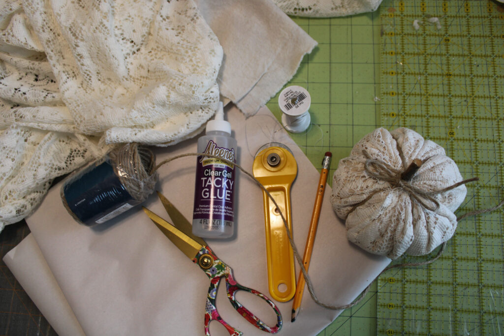 Materials need for making a fabric pumpkin