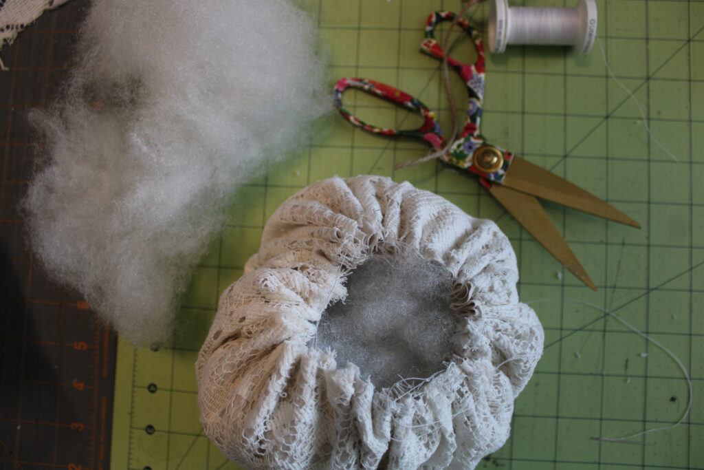 Gathering edges of your fabric pumpkin